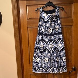 Talbots Blue and White Patterned Midi Dress
